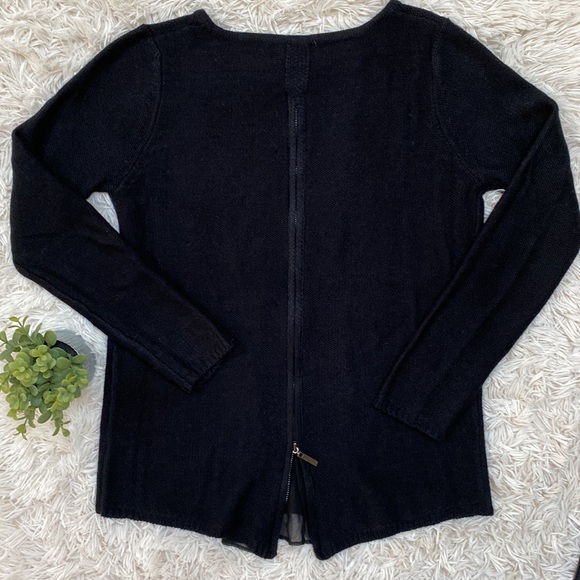 Market & Spruce Back Zip Panel Crewneck Sweater 💗 Black - Picture 7 of 16